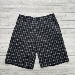 Adidas Cargo Shorts Men's 34 Black White Plaid Athletic Sportswear Tennis Golf